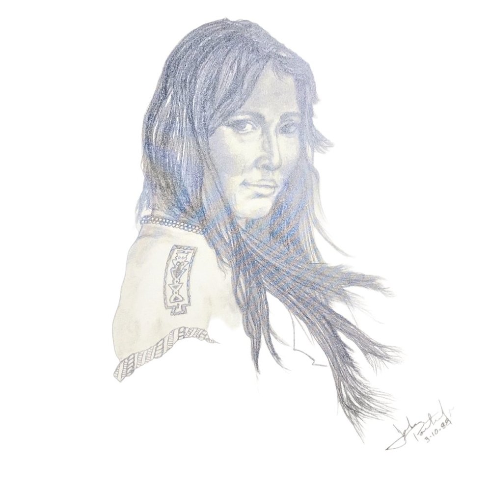 Apache Maiden Pencil Drawing Artist Signed Vintage 80s